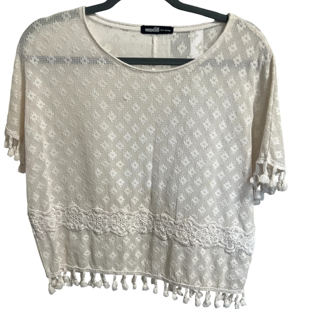 Cream Embellished Boxy Crop Blouse